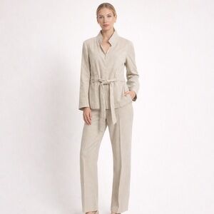 Vintage Doncaster Linen Blend Pantsuit Pleated Back Jacket Quiet Luxury Size 14